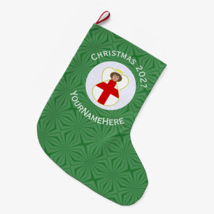 English Angel Christmas Flag Personalised  Large Christmas Stocking