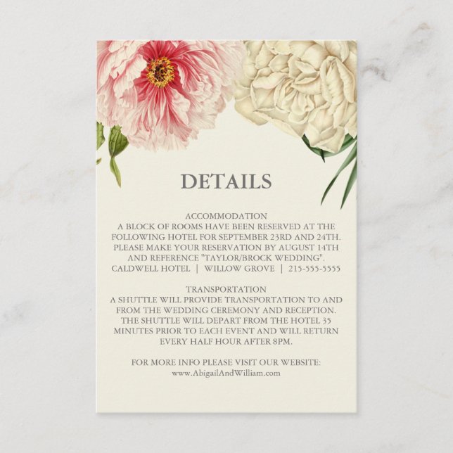 English Blooms Wedding Details Insert Card (Front)