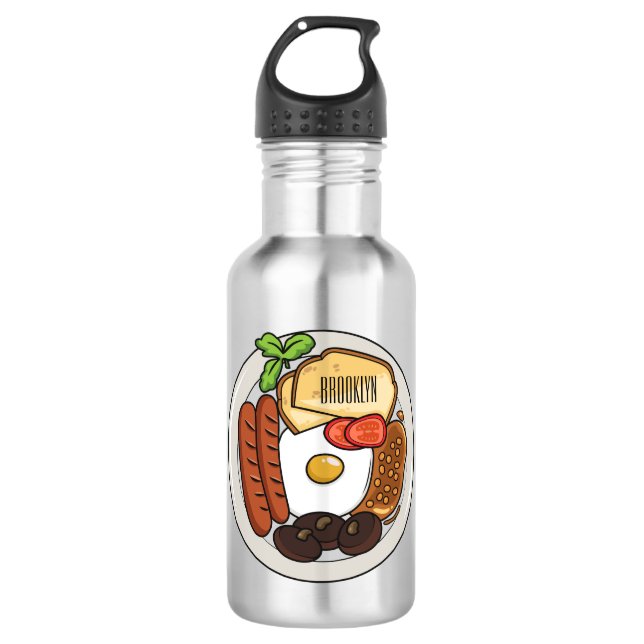 English breakfast cartoon illustration 532 ml water bottle (Front)