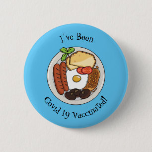 English breakfast cartoon illustration 6 cm round badge