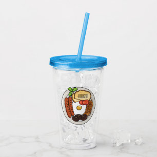 English breakfast cartoon illustration acrylic tumbler