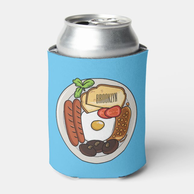 English breakfast cartoon illustration can cooler (Can Front)