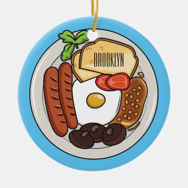 English breakfast cartoon illustration ceramic tree decoration (Front)