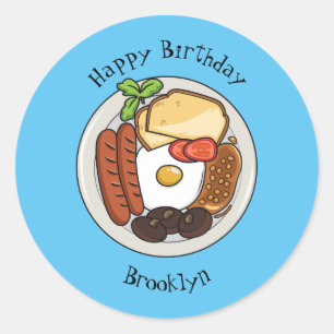 English breakfast cartoon illustration classic round sticker