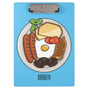 English breakfast cartoon illustration clipboard