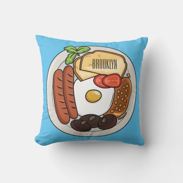 English breakfast cartoon illustration cushion (Front)
