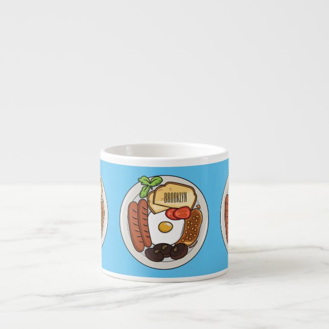 English breakfast cartoon illustration espresso cup (Front)