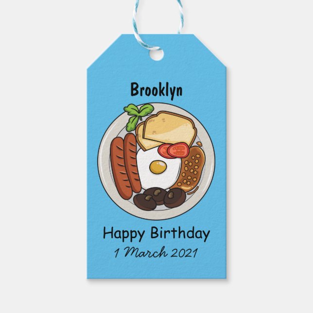 English breakfast cartoon illustration gift tags (Front)