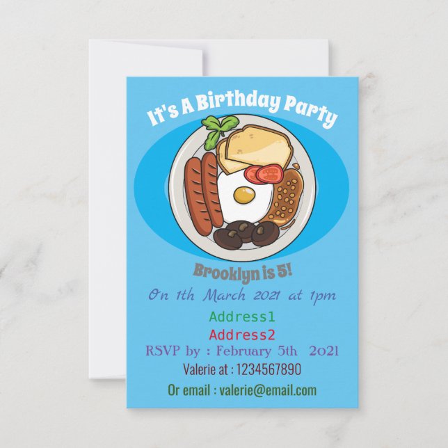 English breakfast cartoon illustration invitation (Front)