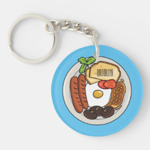 English breakfast cartoon illustration key ring