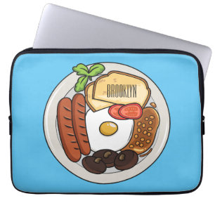 English breakfast cartoon illustration laptop sleeve