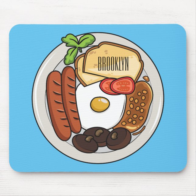 English breakfast cartoon illustration mouse mat (Front)