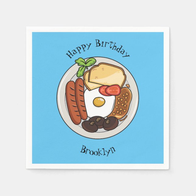 English breakfast cartoon illustration napkin (Front)