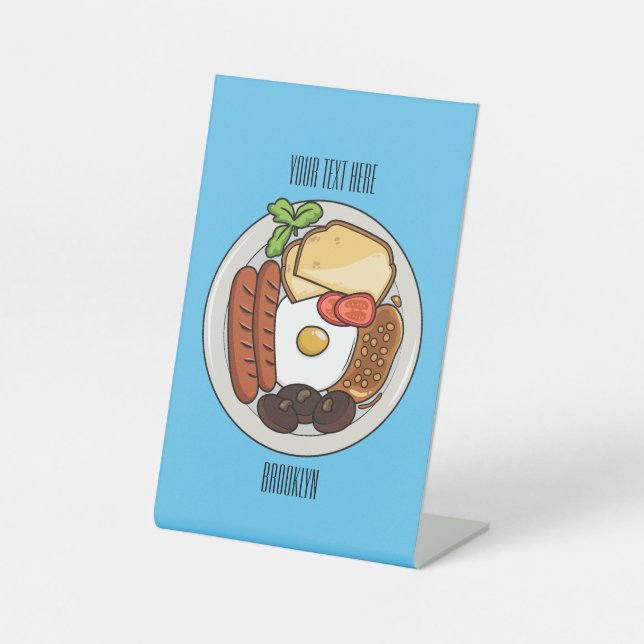 English breakfast cartoon illustration pedestal sign (Front)