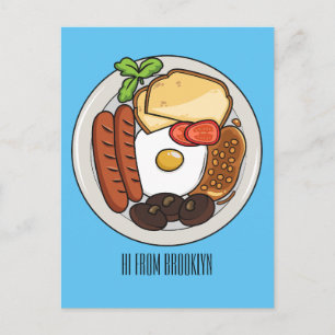 English breakfast cartoon illustration postcard