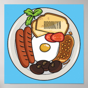 English breakfast cartoon illustration poster