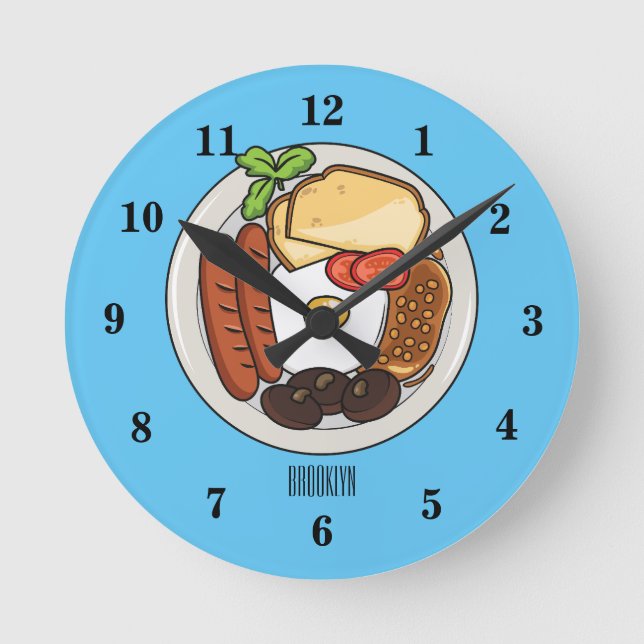 English breakfast cartoon illustration round clock (Front)