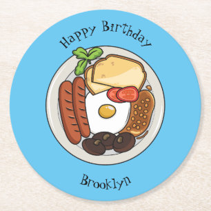 English breakfast cartoon illustration round paper coaster
