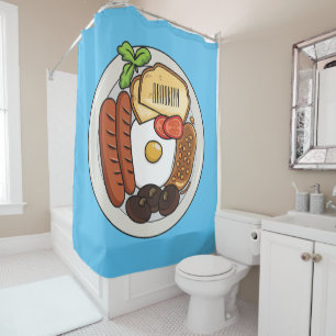 English breakfast cartoon illustration shower curtain