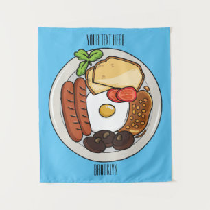 English breakfast cartoon illustration tapestry