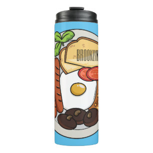 English breakfast cartoon illustration thermal tumbler