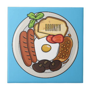 English breakfast cartoon illustration tile