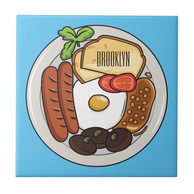 English breakfast cartoon illustration tile (Front)