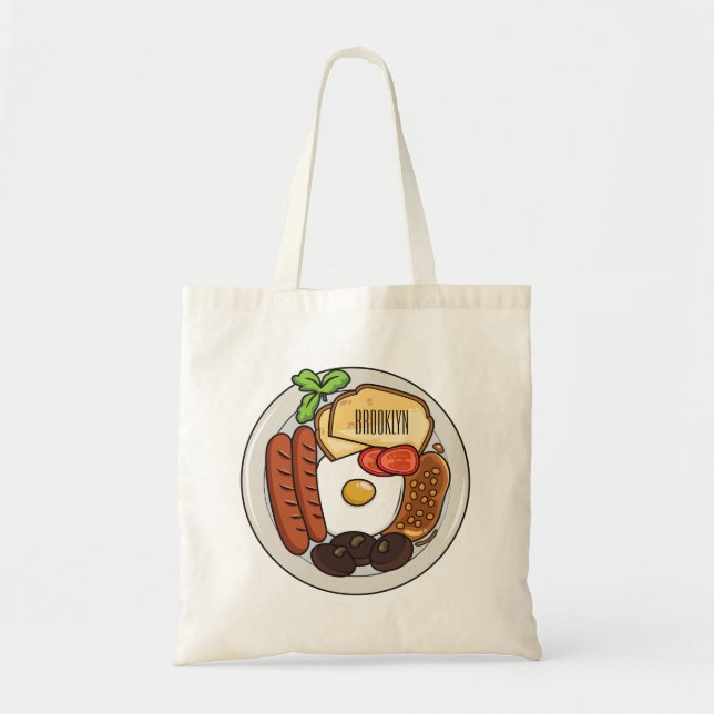 English breakfast cartoon illustration tote bag (Front)
