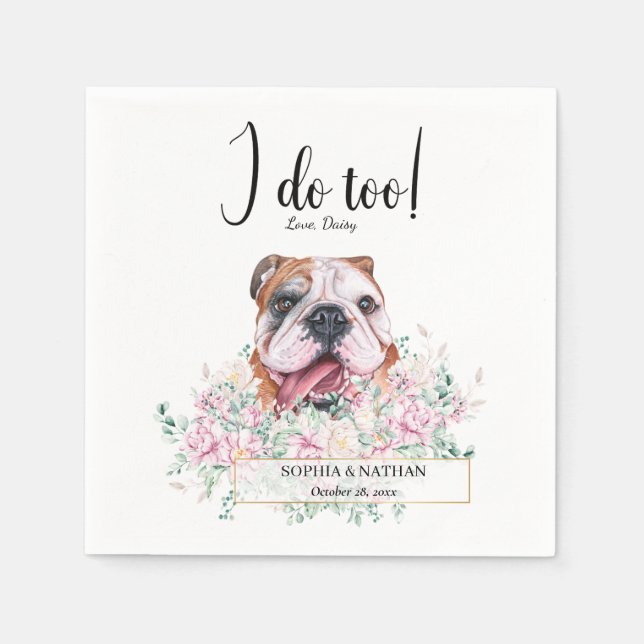 English British Bulldog Wedding Cocktail Napkins (Front)