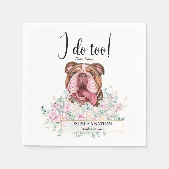 English British Bulldog Wedding Cocktail Napkins (Front)