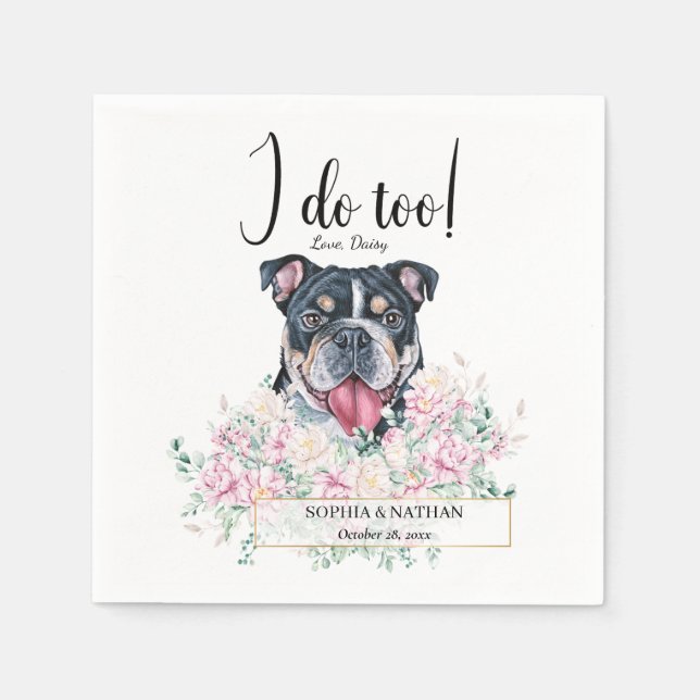 English British Bulldog Wedding Cocktail Napkins (Front)