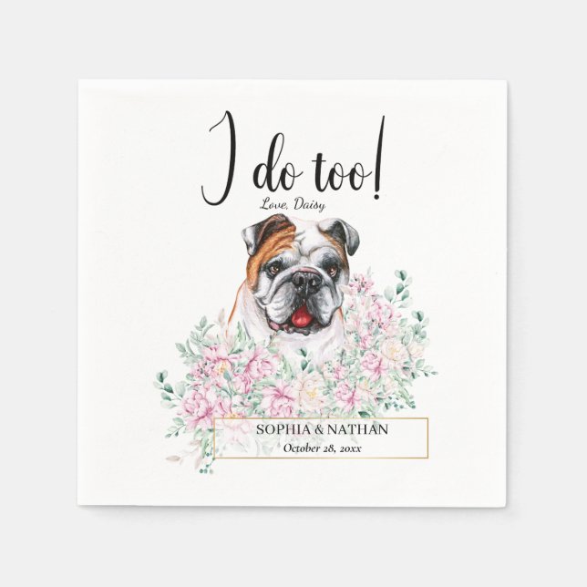 English British Bulldog Wedding Cocktail Napkins (Front)