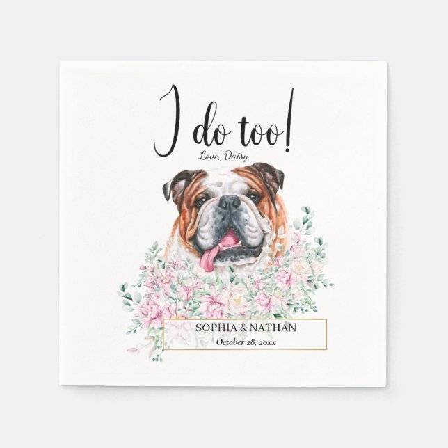 English British Bulldog Wedding Cocktail Napkins (Front)