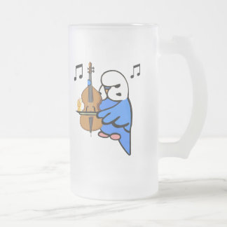 English Budgie Plays Bass Cello Frosted Glass Beer Mug