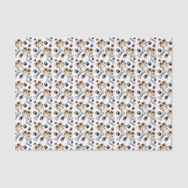 English Bull Dog Bulldog Paws N Bones Puppy Dog Tissue Paper (Front)