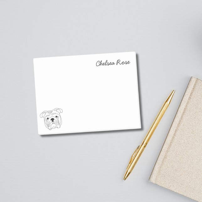 English Bull Dog Simple Black & White Personalised Post-it Notes (English Bull Dog Simple Black & White Personalized Post-it Notes)