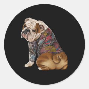 English Bull Dog With Japanese Dragon Tattoo Irezu Classic Round Sticker