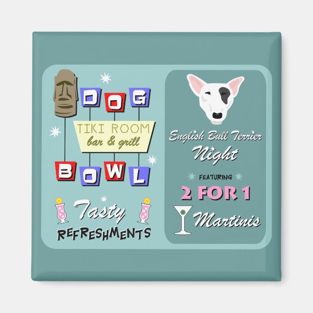 English Bull Terrier Bowling Tiki Night Magnet (Front)