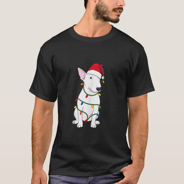 English Bull Terrier Christmas Tree Lights Holiday T-Shirt (Front)