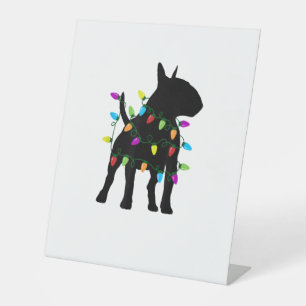 English Bull Terrier Dog Christmas Lights Pedestal Sign