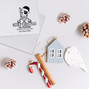 English Bull Terrier Dog Christmas Return Address  Rubber Stamp