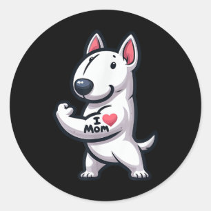 English Bull Terrier I Love Mum Funny Dog Tattoo Classic Round Sticker