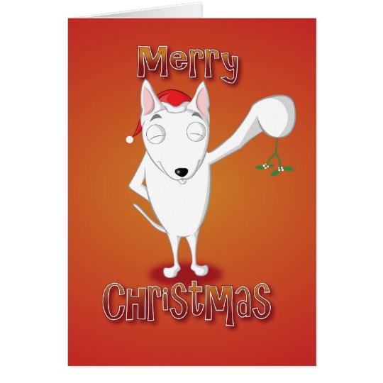english bull terrier - mistletoe - merry christmas card
