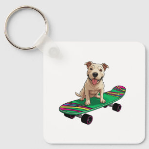 English Bull Terrier on a Skateboard Key Ring