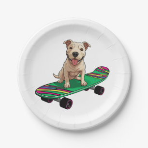 English Bull Terrier on a Skateboard Paper Plate