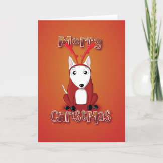 english bull terrier-reindeer custom-merry xmas holiday card