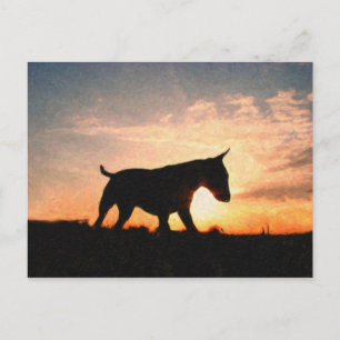 English Bull Terrier & Sunset, Oil Paint Style Postcard