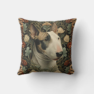English Bull Terrier William Morris Style Floral Cushion