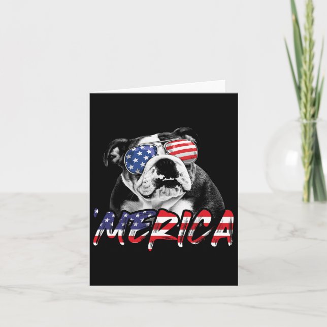 English Bulldog 4th Of July American Flag Dog Love Card (Front)