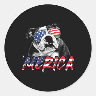 English Bulldog 4th Of July American Flag Dog Love Classic Round Sticker